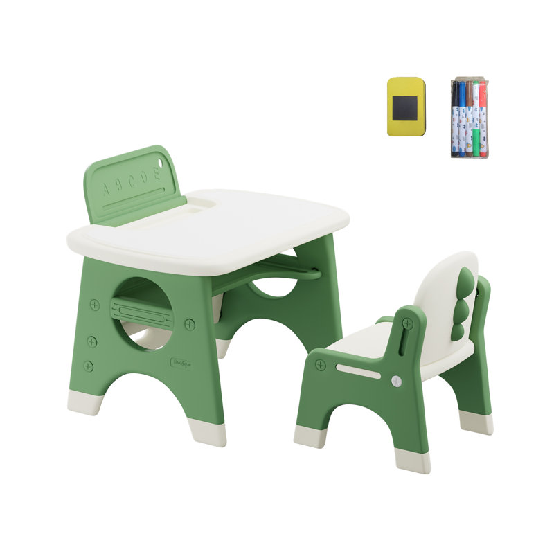 Kids 2 Piece Play Draw Table and Chair Set Benarita Table Base Color Green